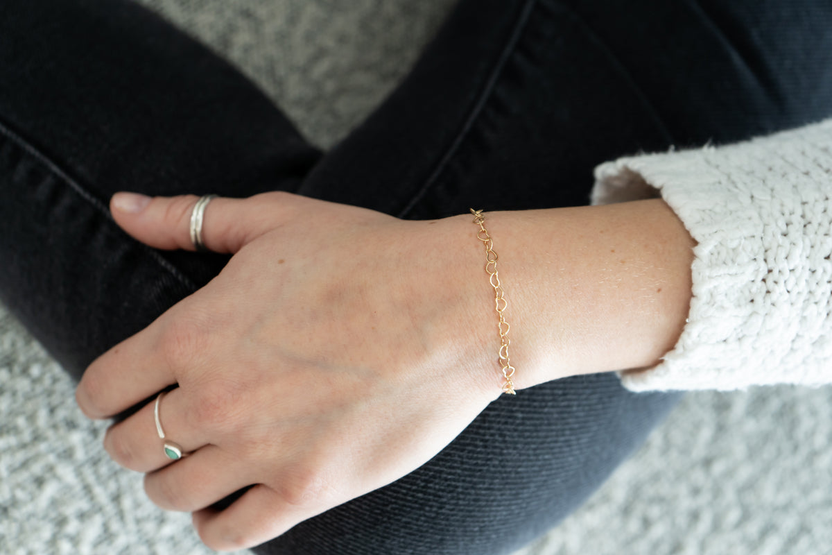 Gold Heart Link Chain Bracelet