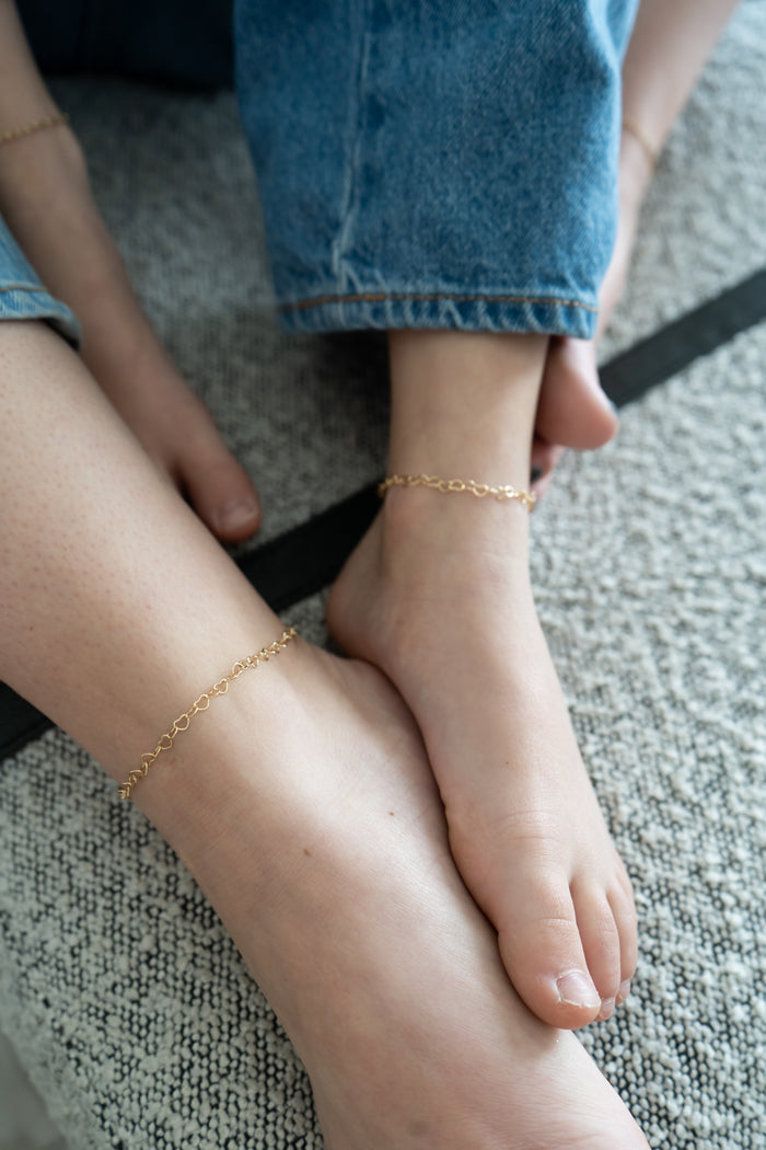 Gold Heart Link Chain Anklet