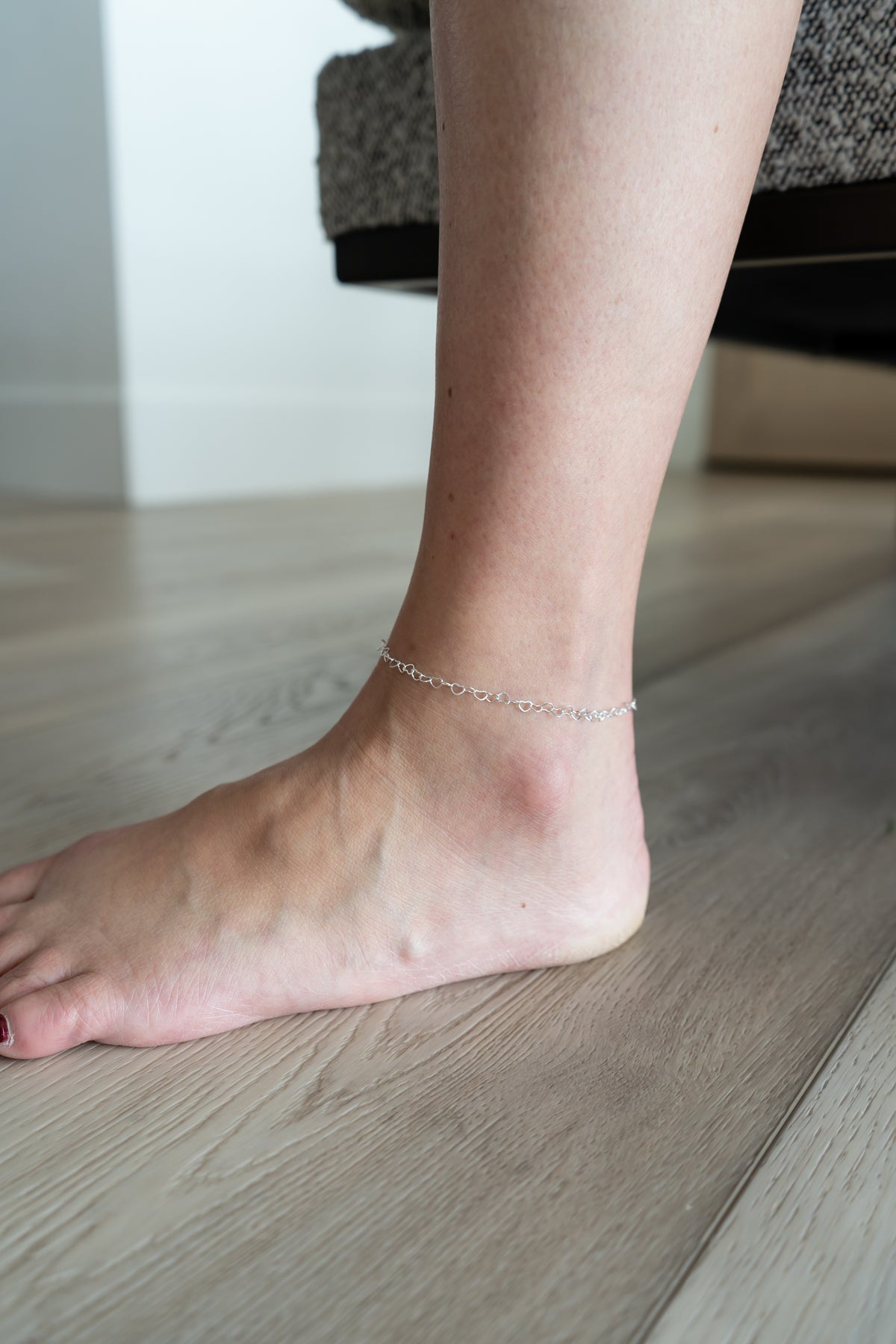 Silver Heart Link Chain Anklet