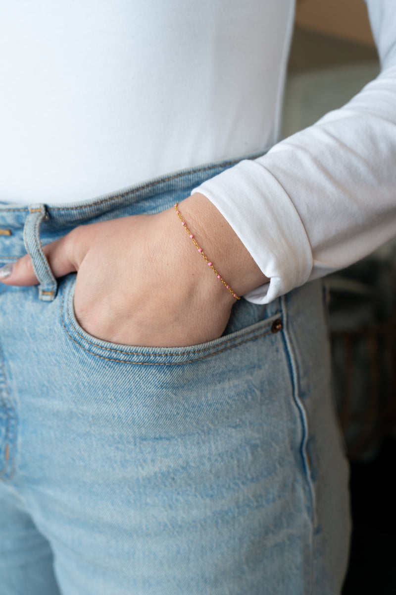 Pink Enamel Chain Bracelet