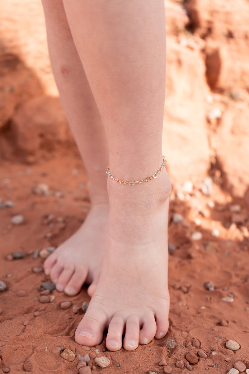 Gold Heart Link Chain Anklet