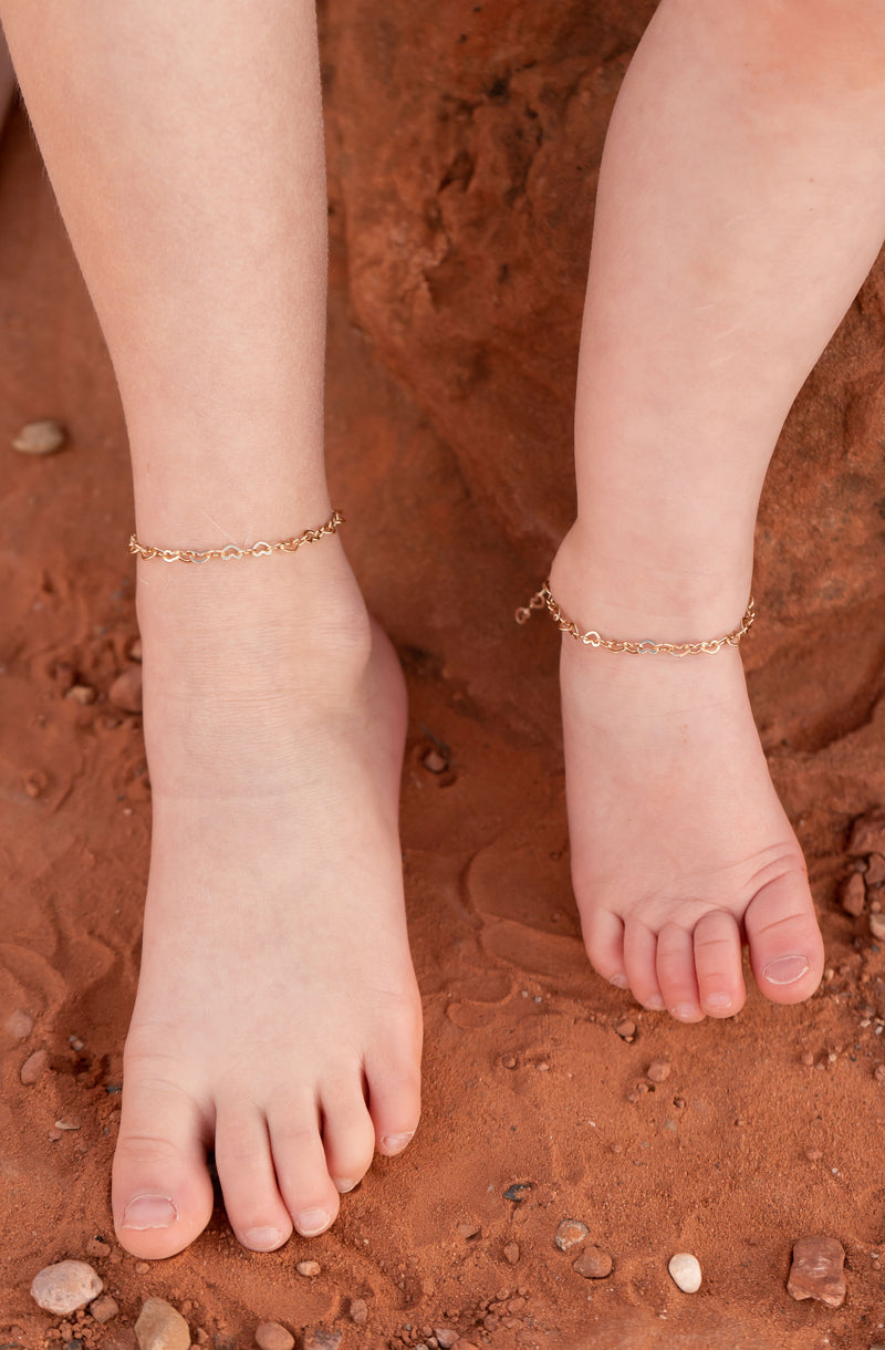 Gold Heart Link Chain Anklet